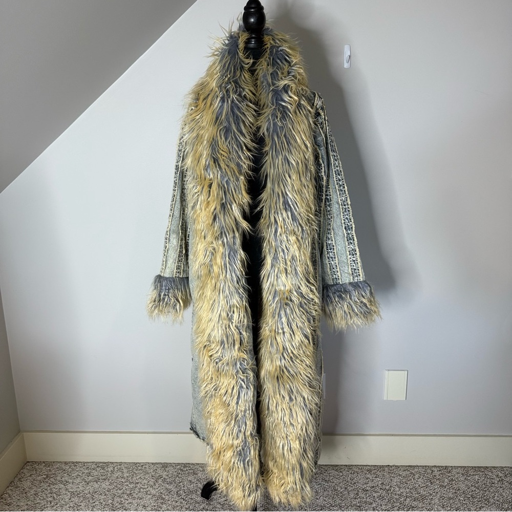 FASHION NOVA New Love Me Not Washed Denim Trench Penny Lane Afghan Coat Large - Picture 9 of 13
